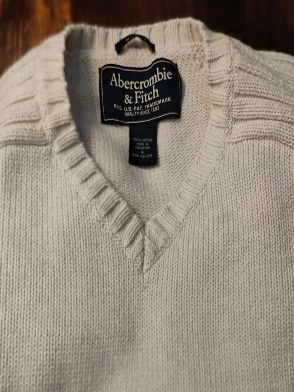 Abercrombie & Fitch Mens S Cream Heavyweight Cotton Knit Sweater